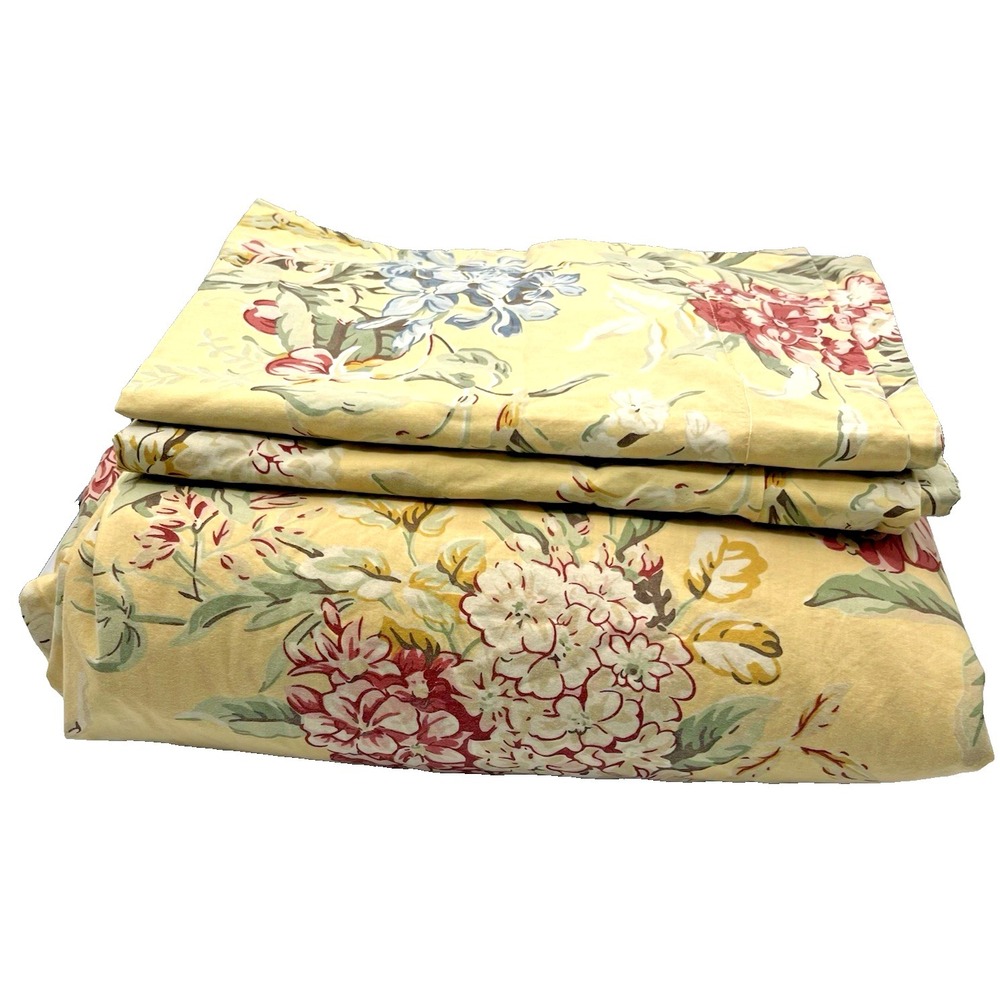 Pottery Barn Yellow Floral Duvet Cover with Red, Blue, Green Accents